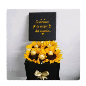 Topiario de Girasoles x4 y chocolates ferrero caja personalizada