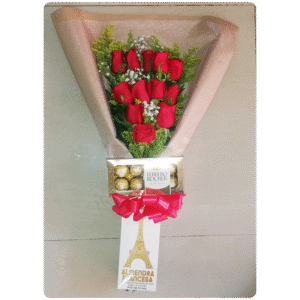 Ramo de mano Rosas rojas y Chocolates Ferrero