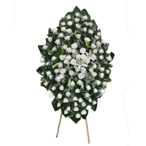 Rosas Blancas cerradas, Lirios en el centro con base de trípode