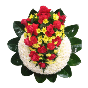 Corona fúnebre de Rosas Rojas y Margaritas Amarillas