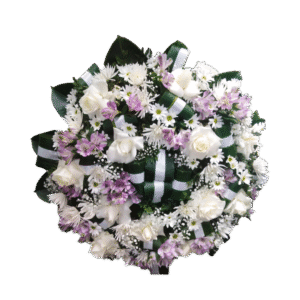 Corona Funebre de Rosas Blancas, Chirosas Blancas y Astromelias