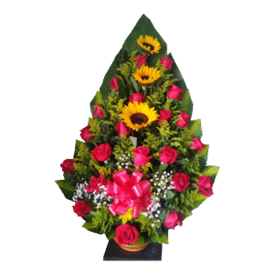 Ramo de Girasoles y Rosas con Base de Cerámica